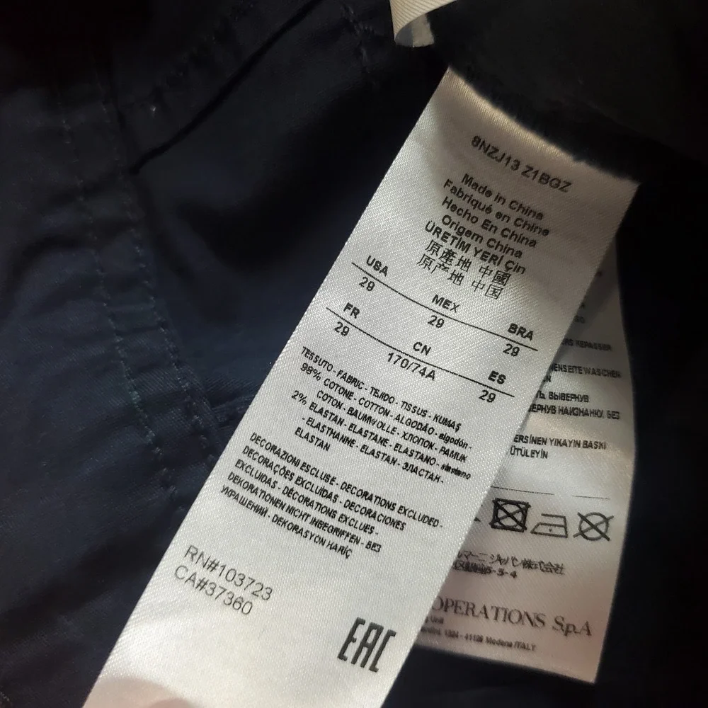 Armani Exchange Jeans Sz 29 R Navy Cotton Stretch 5 Pocket Slim Fit Classic